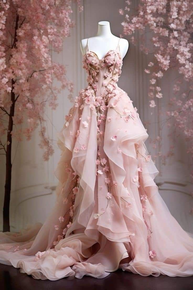 Retro Ball Gown Spaghetti Straps Pink Floral Tulle Formal Evening Dresses Formal Prom Dresses