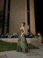 Retro Ball Gown Strapless Green Ruffles Satin Long Party Dresses Formal Prom Dresses