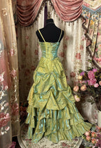 Retro Ball Gown Straps Satin Sage Green Long Party Dresses Formal Prom Dresses