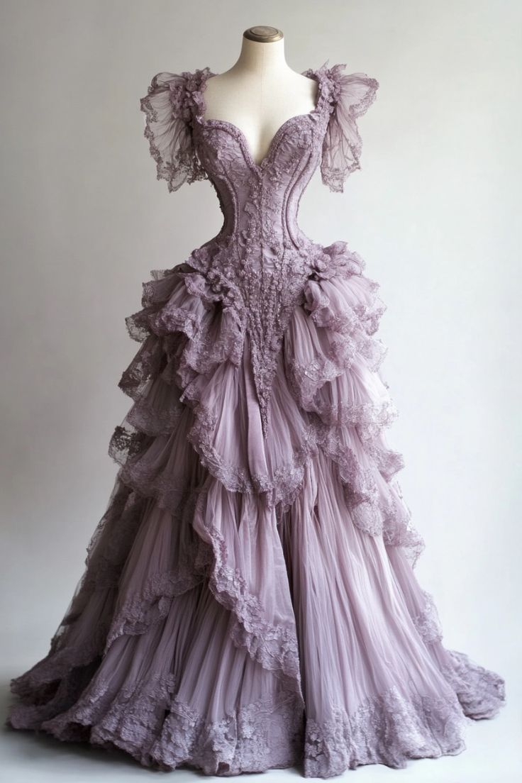 Retro Ball Gown Sweetheart Layers Lilac Tulle Party Dresses Long Formal Prom Dresses Formal Evening Dresses Main image