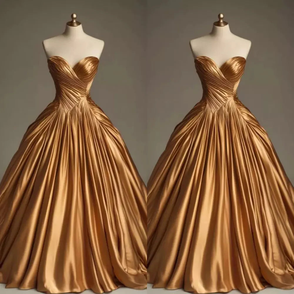 Retro Ball Gown Sweetheart Satin Gold Party Dresses Formal Prom Dresses Formal Evening Dresses Secondary image