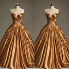 Retro Ball Gown Sweetheart Satin Gold Party Dresses Formal Prom Dresses Formal Evening Dresses