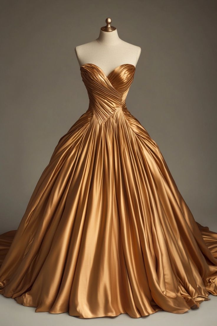 Retro Ball Gown Sweetheart Satin Gold Party Dresses Formal Prom Dresses Formal Evening Dresses Main image
