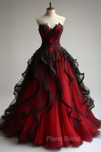 Retro Ball Gown Sweetheart Tulle Red Party Dresses Black Formal Prom Dresses Evening Dresses