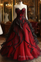 Retro Ball Gown Sweetheart Tulle Red Party Dresses Black Formal Prom Dresses Evening Dresses