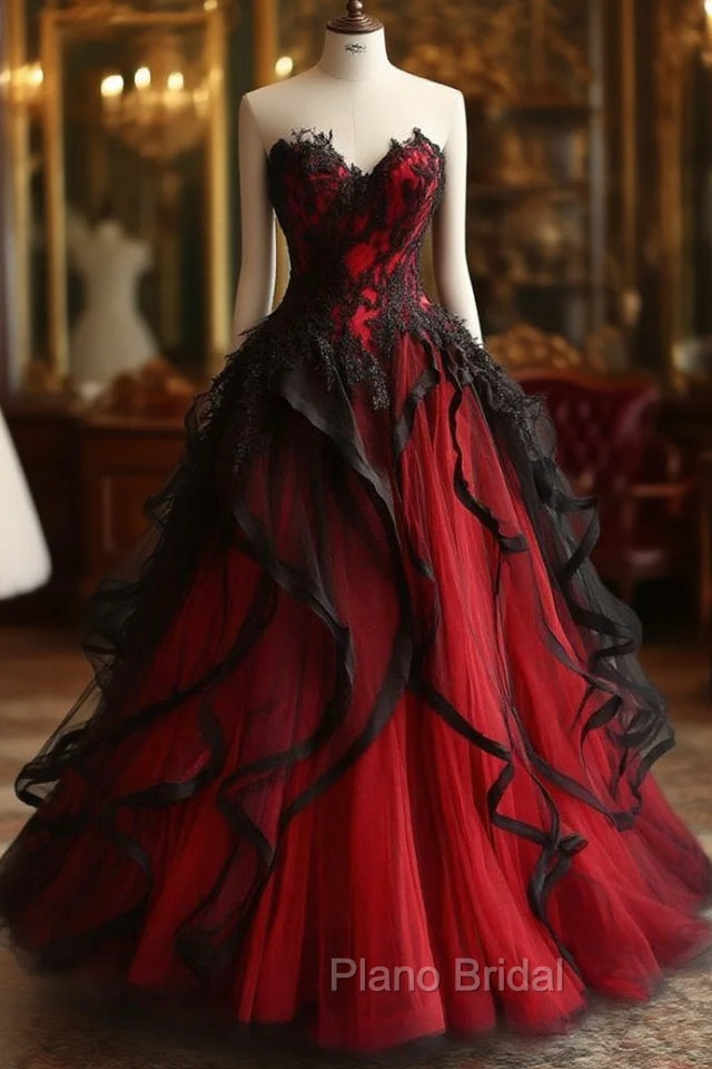 Retro Ball Gown Sweetheart Tulle Red Party Dresses Black Formal Prom Dresses Evening Dresses Main image