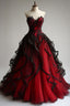 Retro Ball Gown Sweetheart Tulle Red Party Dresses Black Formal Prom Dresses Formal Evening Dresses