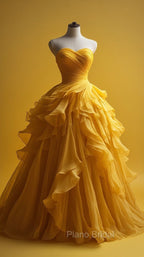 Retro Ball Gown Sweetheart Tulle Yellow Party Dresses Formal Prom Dresses Evening Dresses