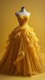 Retro Ball Gown Sweetheart Tulle Yellow Party Dresses Formal Prom Dresses Formal Evening Dresses
