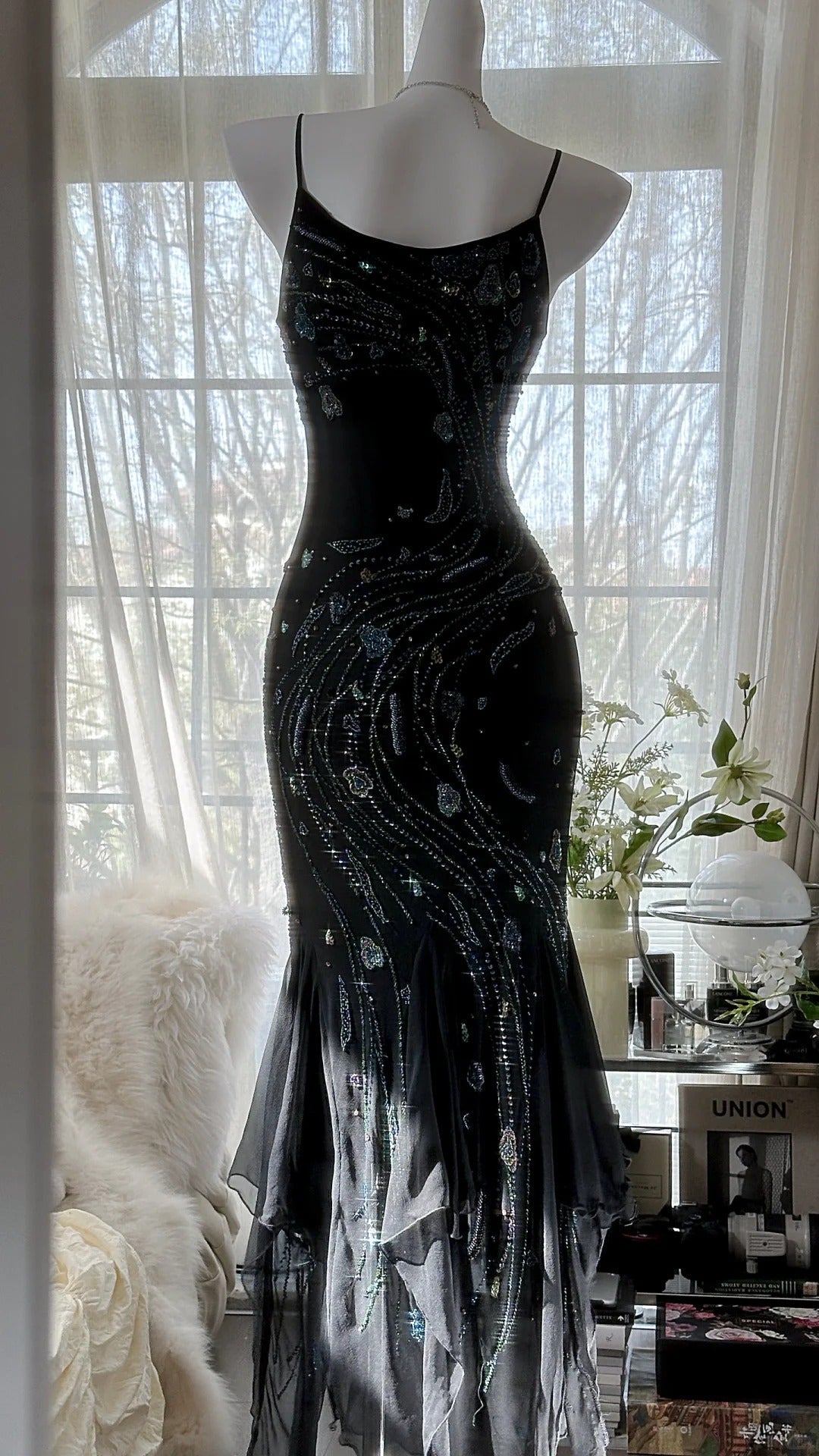 Retro Beautiful Shoulder Strap Beaded Chiffon Irregular Skirt Formal Prom Dresses