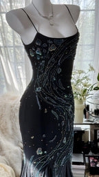 Retro Beautiful Shoulder Strap Beaded Chiffon Irregular Skirt Formal Prom Dresses