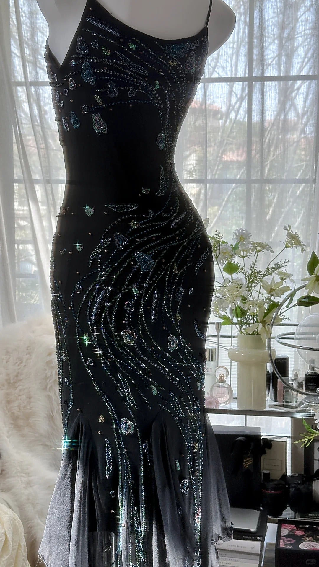 Retro Beautiful Shoulder Strap Beaded Chiffon Irregular Skirt Formal Prom Dresses