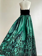 Retro Black And Green A-Line Halter Neck Velvet And Satin Formal Prom Dresses