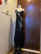 Retro Black Mermaid Deep V Halter Sequined Long Formal Prom Dresses