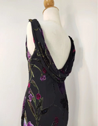 Retro Black Mermaid Neckline Embroidered Floral Backless Chiffon Long Formal Prom Dresses