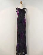 Retro Black Mermaid Neckline Embroidered Floral Backless Chiffon Long Formal Prom Dresses