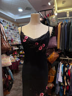 Retro Elegant Black Halter Neck Embroidered Chiffon Long Formal Prom Dresses