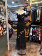 Retro Elegant Black Halter Neck Embroidered Chiffon Long Formal Prom Dresses