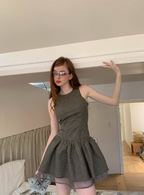 Retro Grey Polka Dot Sleeveless A-Line 17Th Birthday Homecoming Dresses