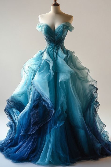 Retro Light Off The Shoulder Tulle Blue Party Dresses Formal Prom Dresses Formal Evening Dresses Main image