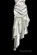 Retro Mermaid Halter Satin High Low Formal Dresses Formal Prom Dresses