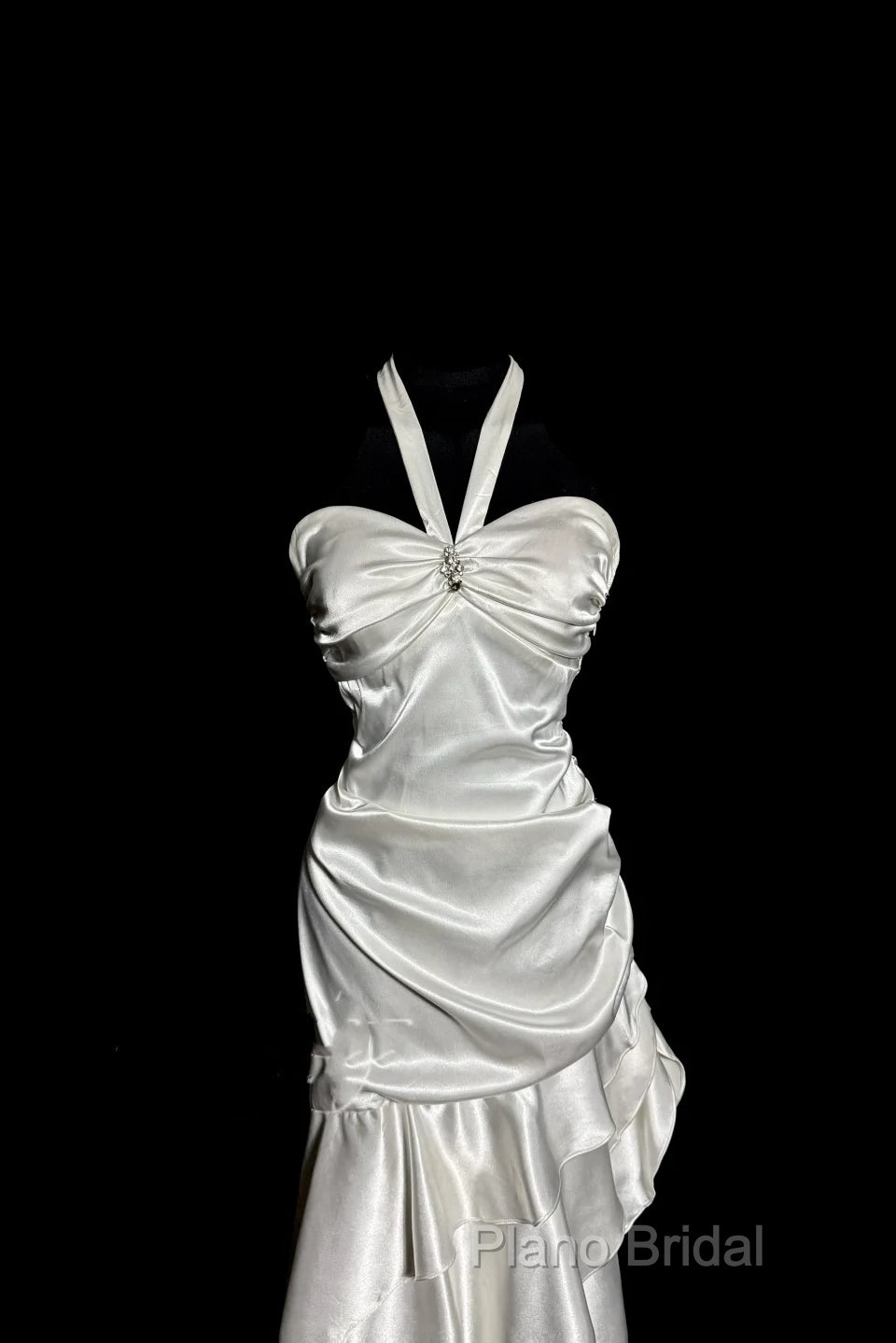 Retro Mermaid Halter Satin High Low Formal Dresses Formal Prom Dresses