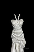 Retro Mermaid Halter Satin High Low Formal Dresses Formal Prom Dresses