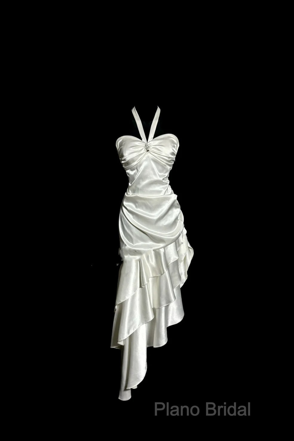 Retro Mermaid Halter Satin High Low Formal Dresses Formal Prom Dresses