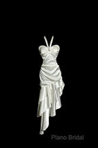 Retro Mermaid Halter Satin High Low Formal Dresses Formal Prom Dresses