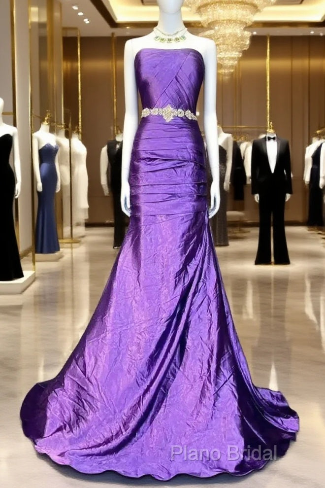 Retro Mermaid One Shoulder Satin Grape Long Formal Dresses Formal Prom Dresses