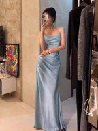 Retro Mermaid Spaghetti Straps Blue Sequin Formal Prom Dresses Birthday Outfits With Ruffle