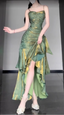 Retro Mermaid Spaghetti Straps Green Formal Prom Dresses Birthday Outfits With Flower