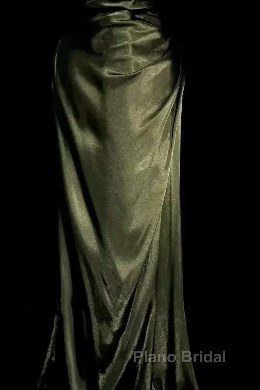 Retro Mermaid Spaghetti Straps Satin Green Long Evening Dresses Formal Prom Dresses