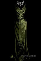 Retro Mermaid Spaghetti Straps Satin Green Long Evening Dresses Formal Prom Dresses