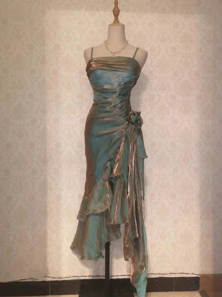 Retro Mermaid Spaghetti Straps Satin Long Party Dresses Formal Prom Dresses Secondary image