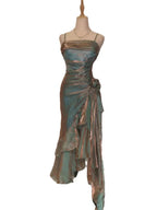 Retro Mermaid Spaghetti Straps Satin Long Party Dresses Formal Prom Dresses