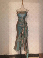 Retro Mermaid Spaghetti Straps Satin Long Party Dresses Formal Prom Dresses