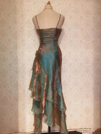 Retro Mermaid Spaghetti Straps Satin Long Party Dresses Formal Prom Dresses