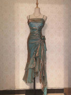 Retro Mermaid Spaghetti Straps Satin Long Party Dresses Formal Prom Dresses