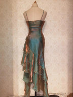 Retro Mermaid Spaghetti Straps Satin Long Party Dresses Formal Prom Dresses