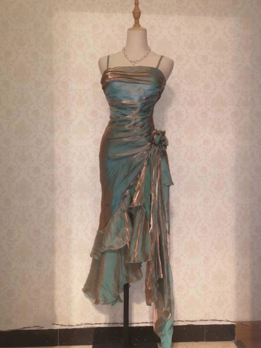 Retro Mermaid Spaghetti Straps Satin Long Party Dresses Formal Prom Dresses