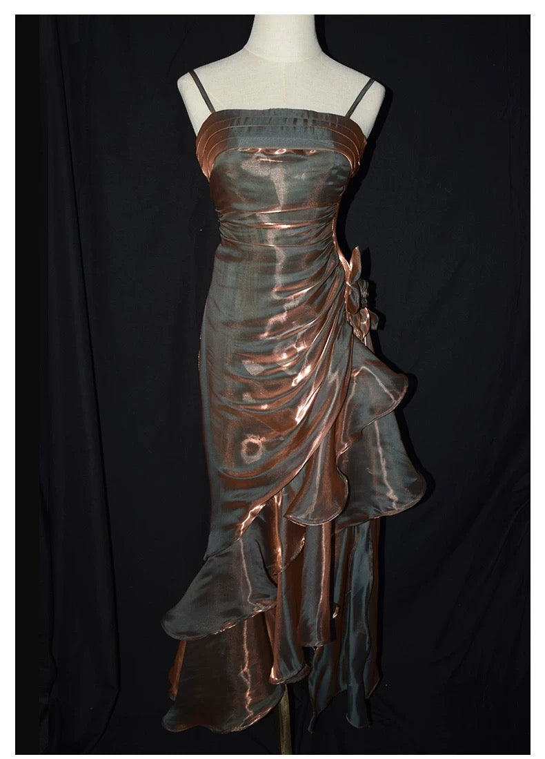 Retro Mermaid Spaghetti Straps Satin Long Party Dresses Formal Prom Dresses