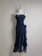 Retro Mermaid Spaghetti Straps Satin Long Party Dresses Formal Prom Dresses