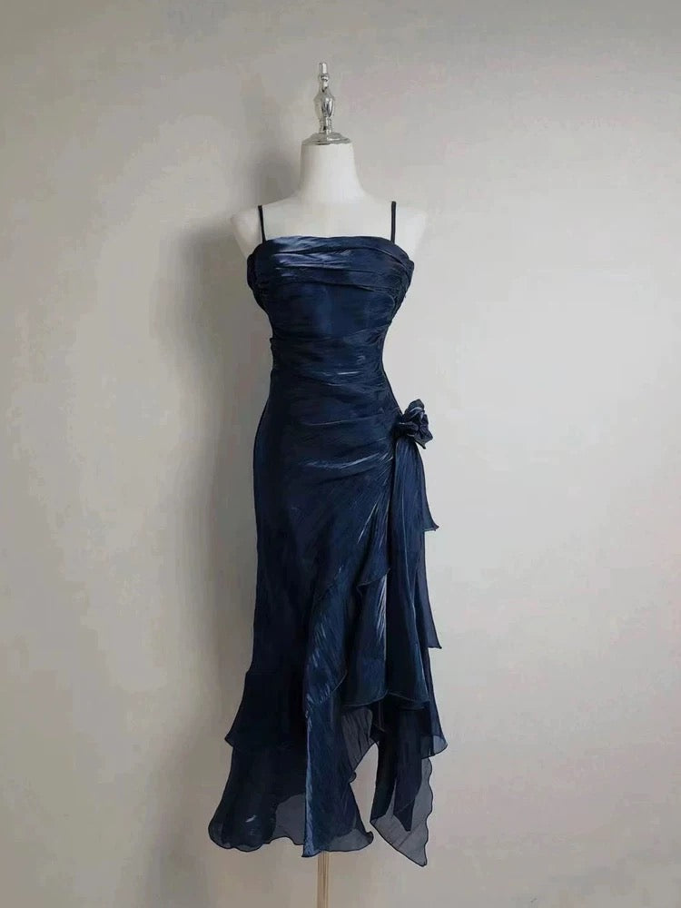 Retro Mermaid Spaghetti Straps Satin Long Party Dresses Formal Prom Dresses