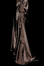 Retro Mermaid V Neckline Chiffon Brown Evening Dresses Formal Prom Dresses