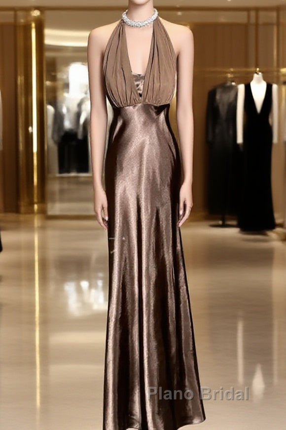 Retro Mermaid V Neckline Chiffon Brown Evening Dresses Formal Prom Dresses Main image