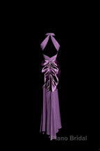 Retro Mermaid V Neckline Chiffon Grape Evening Dresses Formal Prom Dresses