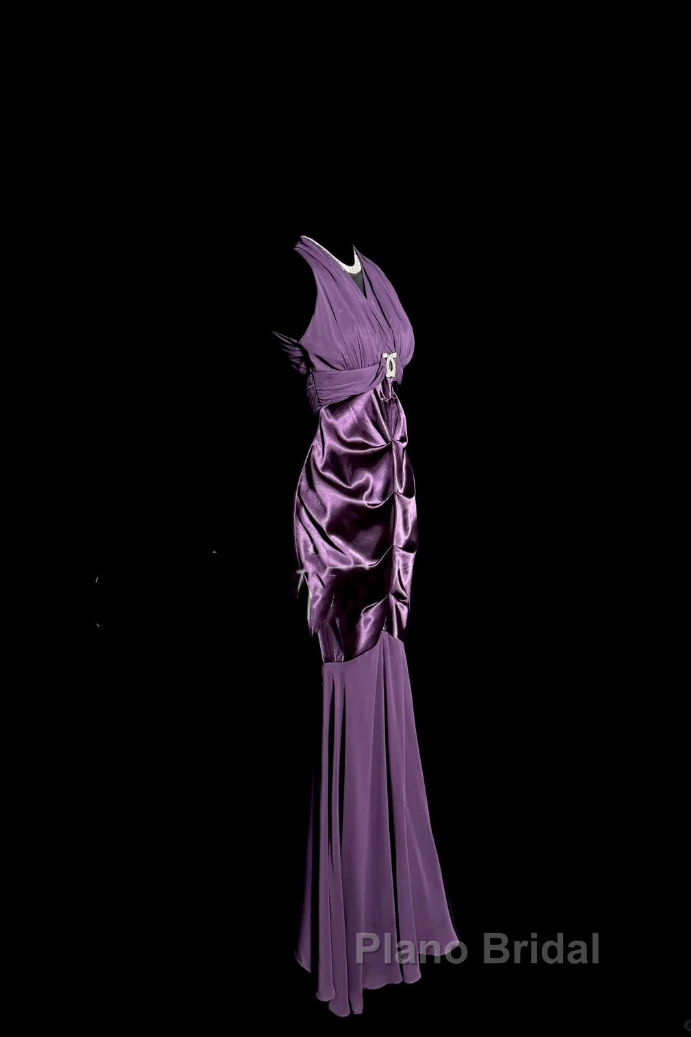 Retro Mermaid V Neckline Chiffon Grape Evening Dresses Formal Prom Dresses