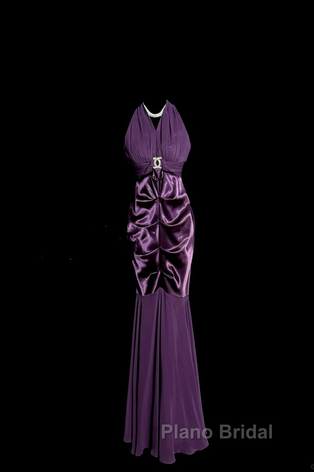 Retro Mermaid V Neckline Chiffon Grape Evening Dresses Formal Prom Dresses
