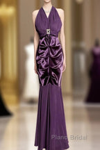 Retro Mermaid V Neckline Chiffon Grape Evening Dresses Formal Prom Dresses